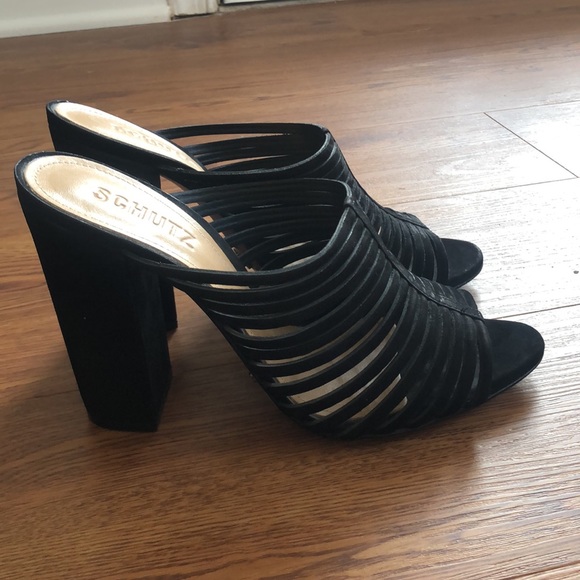 SCHUTZ  Veronika Black Suede Laura Strappy Cage Thick Heel Sandals - Picture 3 of 10